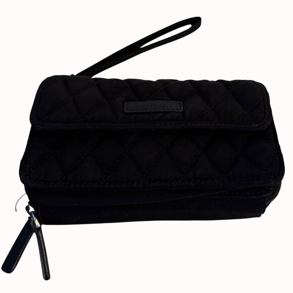 Vera Bradley Smartphone Wristlet Wallet Black Quilted Dual Zippers Card Slots - Picture 1 of 16